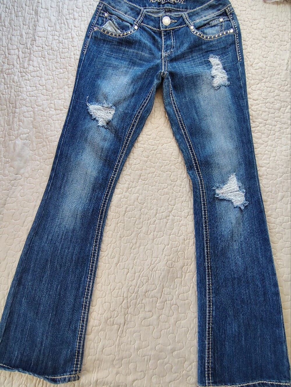 Almost Famous Blue Distressed Flare Jeans Size 9